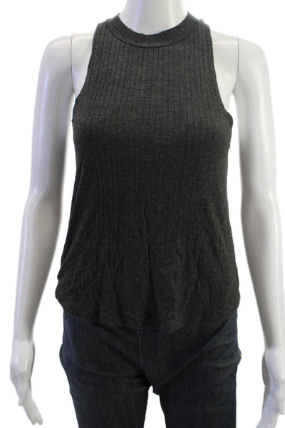 LNA Womens Basic Mock Neck Sleeveless Tank Dark Gray Modal Spandex Size S