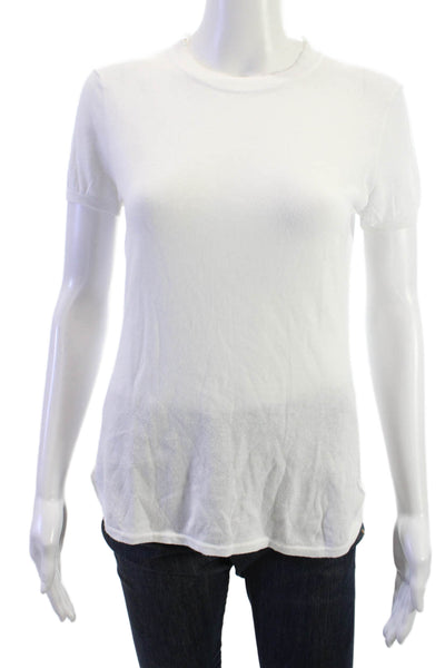 Minnie Rose Womens Basic White Cotton Short Sleeve Crew Neck T-Shirt Size L
