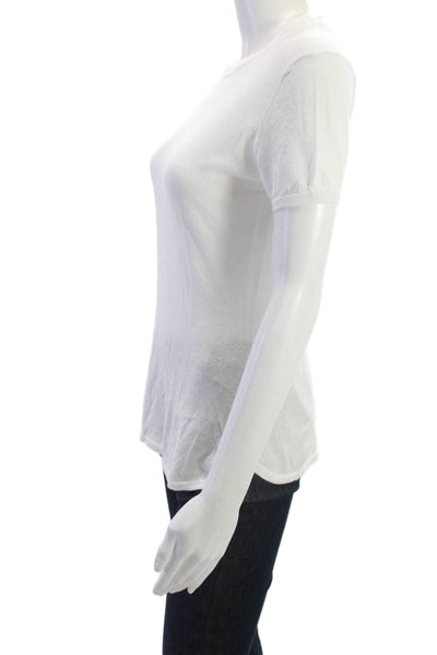 Minnie Rose Womens Basic White Cotton Short Sleeve Crew Neck T-Shirt Size L