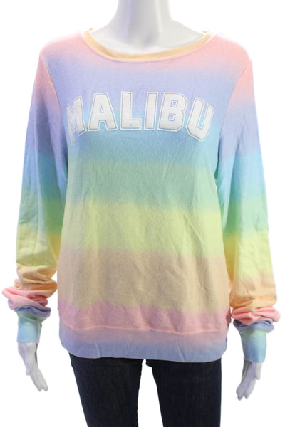 Wildfox Women Pullover Sweatshirt Pink Striped Long Sleeve Size S