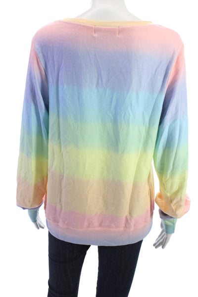 Wildfox Women Pullover Sweatshirt Pink Striped Long Sleeve Size S