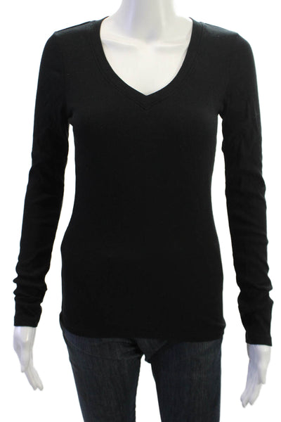 Sundays Womens V-Neck Long Sleeve Basic T-Shirt Black Size 0