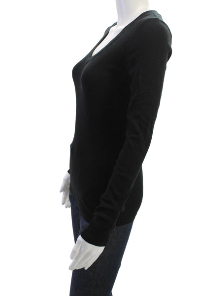 Sundays Womens V-Neck Long Sleeve Basic T-Shirt Black Size 0