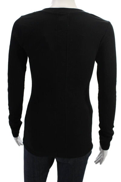 Sundays Womens V-Neck Long Sleeve Basic T-Shirt Black Size 0