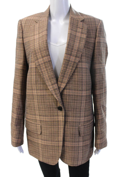 Dries Van Noten Unisex Brown Plaid Blazer V-Neck Cotton Linen Blend Size 34