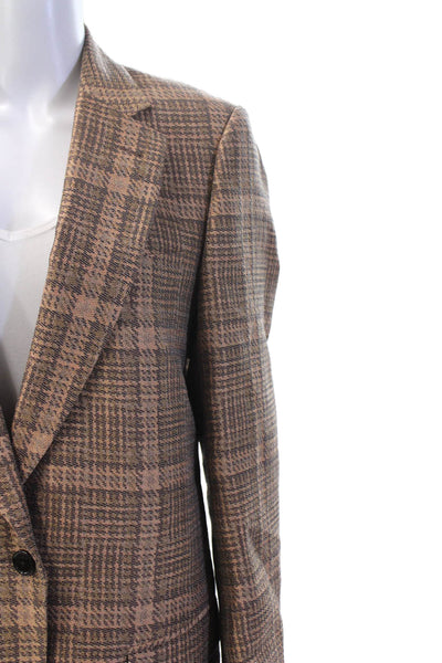 Dries Van Noten Unisex Brown Plaid Blazer V-Neck Cotton Linen Blend Size 34