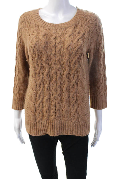 J Crew Unisex Brown Pullover Sweater Crewneck 3/4 Sleeve Alpaca Merino Size M