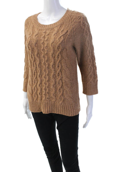 J Crew Unisex Brown Pullover Sweater Crewneck 3/4 Sleeve Alpaca Merino Size M