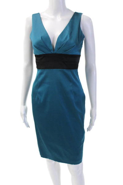 Donna Ricco Women Black Sheath Pencil Dress V-Neck Sleeveless Lace Up Size 4P