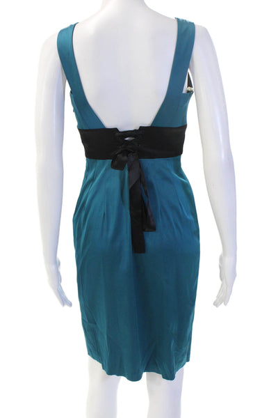 Donna Ricco Women Black Sheath Pencil Dress V-Neck Sleeveless Lace Up Size 4P
