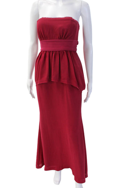 BCBG Max Azria Women Red Maxi Dress Sleeveless Tie Waist Polyester Size 0