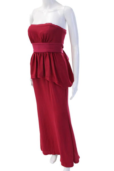 BCBG Max Azria Women Red Maxi Dress Sleeveless Tie Waist Polyester Size 0