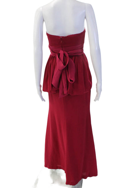 BCBG Max Azria Women Red Maxi Dress Sleeveless Tie Waist Polyester Size 0