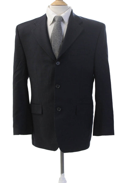 Alfani Mens Dark Blue Wool Cashmere Suit Jacket Button Collared Classic Size 38