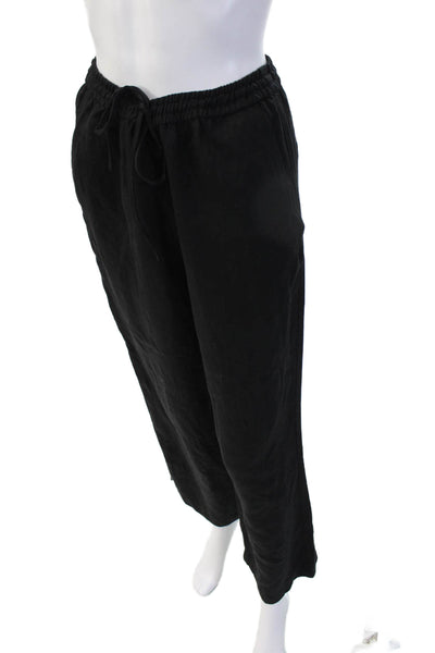 Zara Women Cropped Black Pants Polyester Drawstring Inseam 29 Size XS