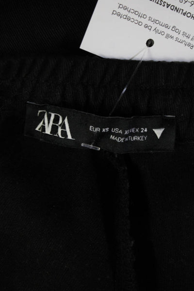 Zara Women Cropped Black Pants Polyester Drawstring Inseam 29 Size XS