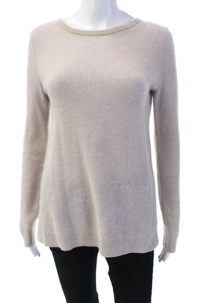 Autumn Cashmere Unisex Pullover 100% Cashmere Beige Round Neck Size XS