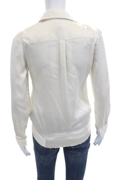 BCBGMAXAZRIA Women Beige Silk Blend Collared Button Long Sleeve Blouse Size XS