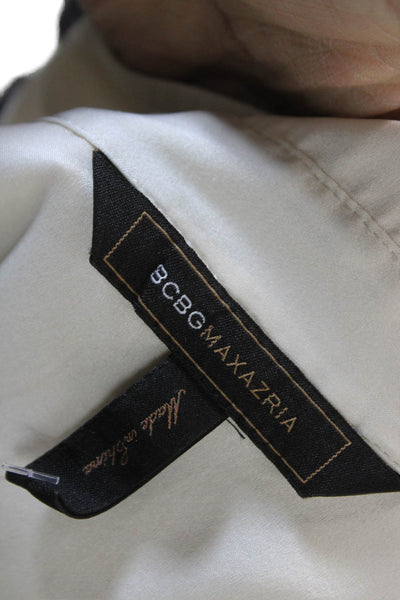 BCBGMAXAZRIA Women Beige Silk Blend Collared Button Long Sleeve Blouse Size XS