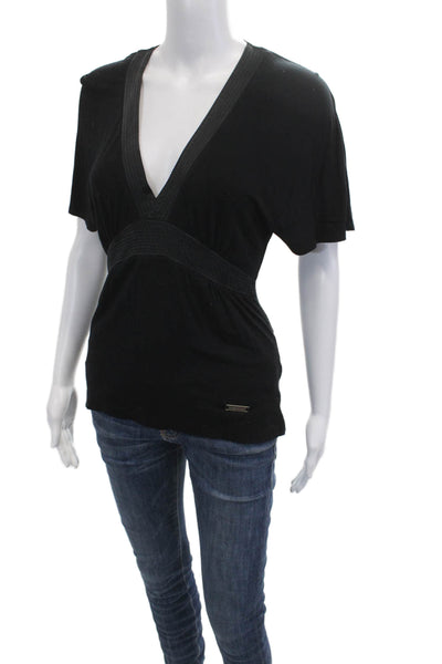 Karen Millen Womens Black V-Neck Short Sleeve Top Size 6