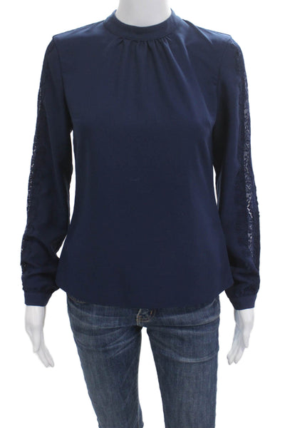 Brooks Brothers Womens Long Sleeve Mock Neck Polyester Blouse Dark Blue Size 0P