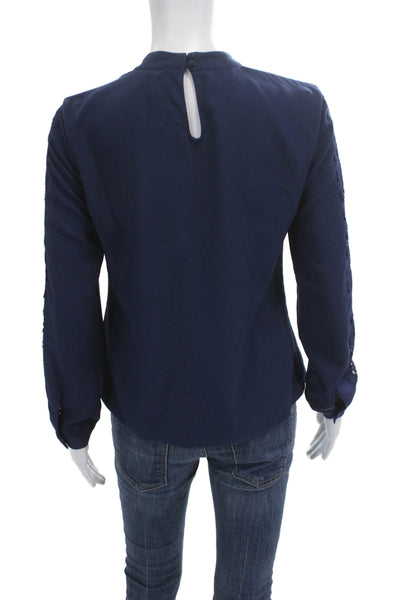 Brooks Brothers Womens Long Sleeve Mock Neck Polyester Blouse Dark Blue Size 0P