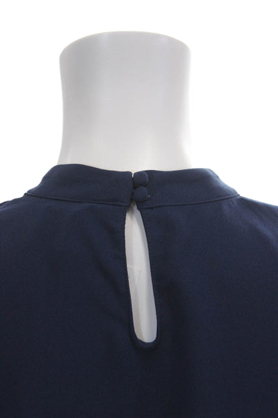 Brooks Brothers Womens Long Sleeve Mock Neck Polyester Blouse Dark Blue Size 0P