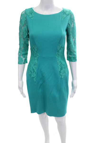 Antonio Melani Women Sheath Dress Green 3/4 Sleeve Knee Length Zip Size 2