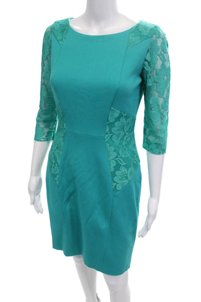 Antonio Melani Women Sheath Dress Green 3/4 Sleeve Knee Length Zip Size 2