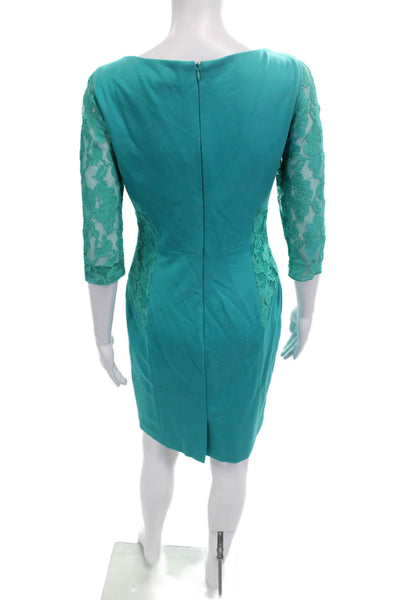 Antonio Melani Women Sheath Dress Green 3/4 Sleeve Knee Length Zip Size 2