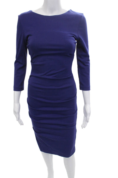 Nicole Miller Womens Bodycon Sheath Dress Dark Blue 3/4 Sleeve Knee Size S