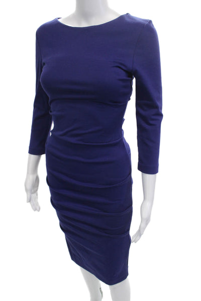 Nicole Miller Womens Bodycon Sheath Dress Dark Blue 3/4 Sleeve Knee Size S