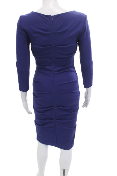 Nicole Miller Womens Bodycon Sheath Dress Dark Blue 3/4 Sleeve Knee Size S