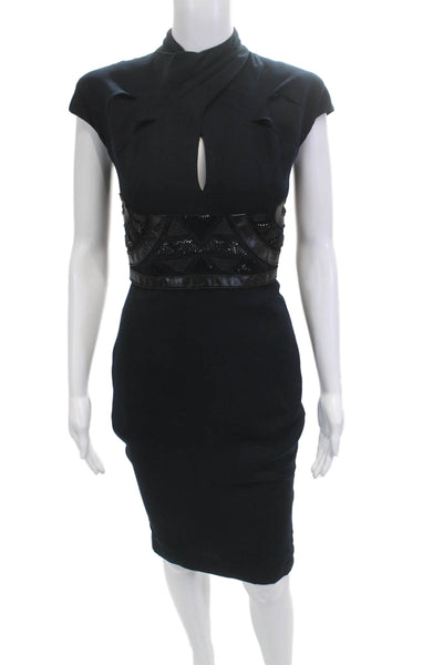 Badgley Mischka Women Black Bodycon Pencil Dress High Neck Size 0