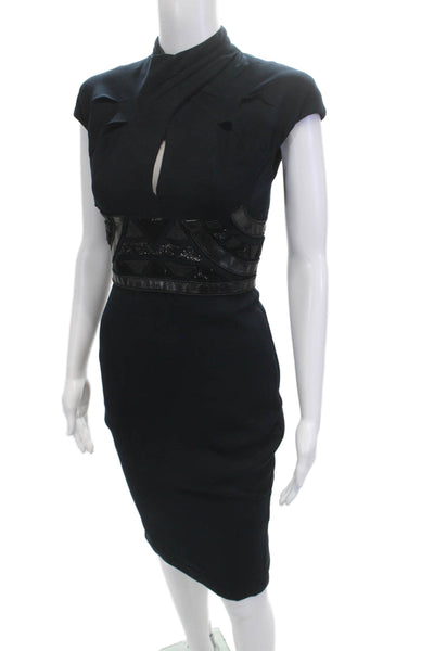 Badgley Mischka Women Black Bodycon Pencil Dress High Neck Size 0