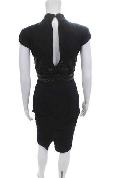 Badgley Mischka Women Black Bodycon Pencil Dress High Neck Size 0
