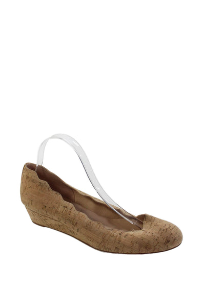 FS/NY Women's Round Toe Scallop Edge Wedge Cork Shoes Beige Size 9.5