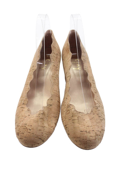 FS/NY Women's Round Toe Scallop Edge Wedge Cork Shoes Beige Size 9.5