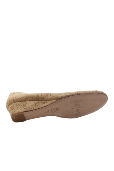 FS/NY Women's Round Toe Scallop Edge Wedge Cork Shoes Beige Size 9.5