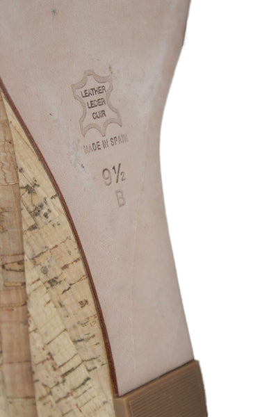 FS/NY Women's Round Toe Scallop Edge Wedge Cork Shoes Beige Size 9.5