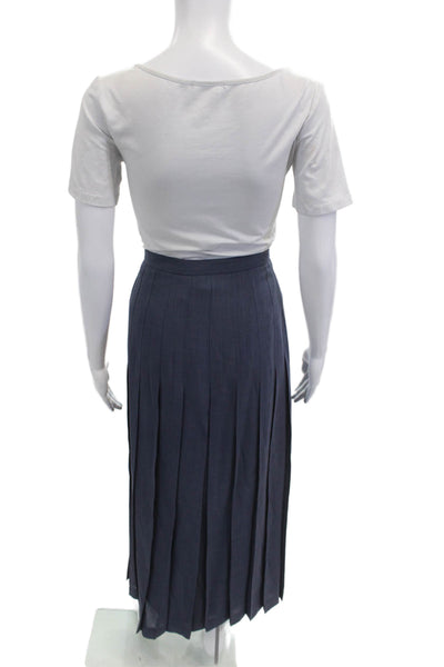Oscar de la Renta Women Pleated Midi Skirt Dark Blue Polyester Wool Size 22W