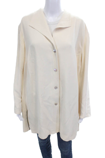 Dana Buchman Women Plus Collared Long Sleeve Beige Coat Polyester Blend Size 22