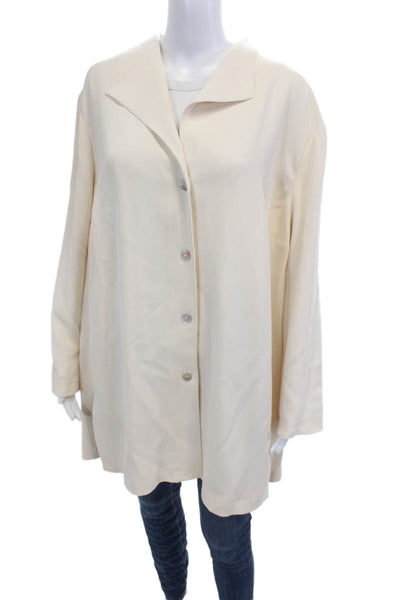 Dana Buchman Women Plus Collared Long Sleeve Beige Coat Polyester Blend Size 22