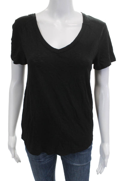 LA Made Women Basic V-Neck Black Cotton Short Sleeve T-Shirt Size XS