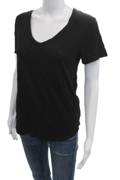 LA Made Women Basic V-Neck Black Cotton Short Sleeve T-Shirt Size XS