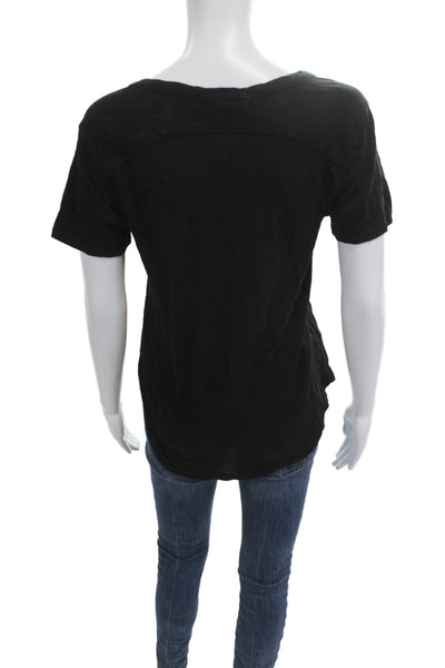 LA Made Women Basic V-Neck Black Cotton Short Sleeve T-Shirt Size XS