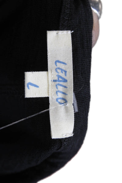 Leallo Womens Basic Button-Up Long Sleeve Black Cotton Top Size L