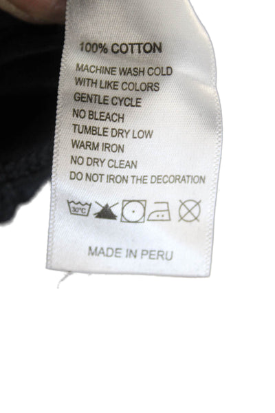 Leallo Womens Basic Button-Up Long Sleeve Black Cotton Top Size L