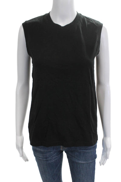 ATM Womens Black Basic Sleeveless Tank Crew Neck 100% Cotton Size S