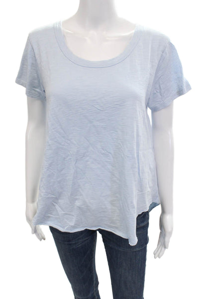 Leallo Women Light Blue Cotton Basic Short Sleeve T-Shirt Round Neck Size L
